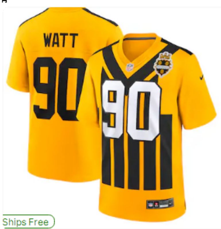 Men 2025 Pittsburgh Steelers 90 Watt Yellow Retro Nike Limited NFL Jersey style 02